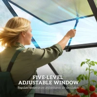 Outsunny Polycarbonate Greenhouse with Swing Door and Adjustable Window, Walk-in Greenhouse with Rain Gutter, 5.5 x 6ft, Black(m-8)