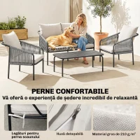 Outsunny Set de Grădină din Ratan 4 Piese cu Canapea, Fotolii, Măsuță, Bej(m-5)