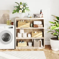 HOMCOM Lot de 3 paniers de rangement tressés boîtes de rangement avec poignées pour chambre, salon, salle de bain, bois naturel(m-9)