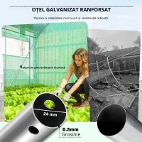 Outsunny Seră tip tunel 6x3x2 m cu 3 uși derulante 6 ferestre cu plasă și structură din oțel galvanizat Verde(m-6)