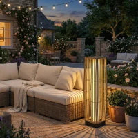 Outsunny Candeeiro Solar de Jardim em Vime com Luz LED Automática, Impermeável IP44, 19x19x68 cm, Cor Areia(m-2)