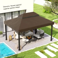 Outsunny Acoperiș pentru Cort de Grădină 3x4 m cu 2 Niveluri din Țesătură Oxford 600D, cu Orificii de Drenaj, Cafeniu(m-7)