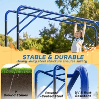 AIYAPLAY Wieża wspinaczkowa na zewnątrz z drążkiem do podciągania i wspinania dla dzieci 3-8 lat, do 150 kg, 250x190x180 cm, czarna(m-6)