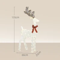 Outsunny Rentier mit roter Schleife, 137 LEDs, Weihnachtsbeleuchtung, wetterfest, 66 x 25 x 135 cm, Silber(m-3)