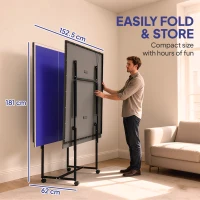 SPORTNOW Stół do tenisa stołowego, składany, przenośny, 2 rakiety, 3 piłki, rama metalowa, 274x152,5x76 cm, Niebieski(m-5)