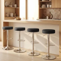 HOMCOM Set 2 Scaune de Bar Moderne și Reglabile, din Piele PU, Spumă și Metal, 38.5x38.5x62-84 cm, Negru(m-9)