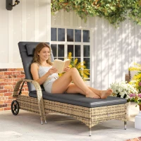 Outsunny Șezlong de soare cu saltea spătar reglabil multipoziții cotiere roți 200 x 73 x 30-103 cm galben(m-2)