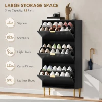 HOMCOM Elegant Three-Drawer Shoe Cabinet - Black(m-5)