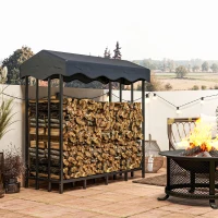 Outsunny Suport pentru lemne cu husă pentru exterior cu structură întărită, impermeabil 143x70x145 cm, Negru(m-2)
