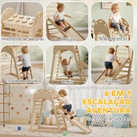 AIYAPLAY Triângulo de Escalada Montessori 6 em 1 Estrutura de Madeira com Plataforma Anéis e Escorrega para Escalar ou Deslizar Madeira(m-4)