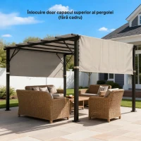 Outsunny Copertină pentru Pergolă 3x3 m din Poliester cu Buzunare și Benzi, 548x122 cm, Bej(m-2)