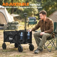 Outsunny Bolderkar Opvouwbare Handwagen Tuinwagen Transportwagen met Verstelbare Handgreephoogte en Bekerhouder Zwart(m-5)