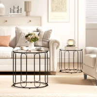 HOMCOM Elliptical Cut-Out Nesting Tables - Black(m-7)