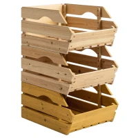 Outsunny Suporte de Cesto de Frutas em Madeira de Pinho de 3 Andares Removíveis para Frutas e Legumes 37,5x27x60 cm Natural(m-1)
