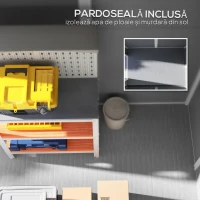Outsunny Magazie de Grădină din Rășină cu Podea, Ușă Blocabilă și Fereastră, 1,3 x 1,8 m, Gri(m-4)