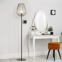 HOMCOM Lampadaire abat-jour avec interrupteur au pied style rétro industriel en grille métallique ampoule E27 40 W max. 27,5 x 27,5 x 159 cm noir(m-10)