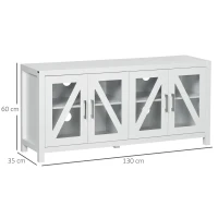 HOMCOM Comodă TV pentru living masă pentru televizoare de până la 147,3 cm cu 4 uși din sticlă, rafturi reglabile 130x35x60 cm Alb(m-3)