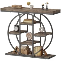 HOMCOM Industrial Console Table with Storage Shelves - Rustic Brown(m-11)