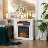 HOMCOM Cheminée électrique effet flammes LED luminosité réglable avec télécommande - 1800 W - 80,5 x 32,3 x 80,5 cm blanc(m-10)