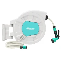 Outsunny Schlauchaufroller Wasserschlauchabroller 35+2 m Wandhalterung + Griff 180° schwenkbar 55 x 20 x 42 cm hellgrau(m-7)