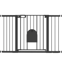 PawHut Sicherheitsgitter für Hunde mit kleiner Tür für Treppen und Türen 75-131 cm mit 3 Verlängerungen Schwarz(m-1)