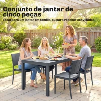 Outsunny Conjunto de Mesa e Cadeiras de Jardim com Mesa de Ripas e 4 Cadeiras Empilháveis para Terraço ou Pátio Cinzento(m-4)