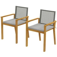 Outsunny Set 2 sedie da giardino in legno impilabili con cuscini, 59x55x86 cm, Naturale(m-6)