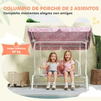 AIYAPLAY Columpio Jardín Exterior para niños 2 Plazas Toldo Ajustable Cinturones de Seguridad Diseño de Unicornio Arcoíris Rosa(m-5)