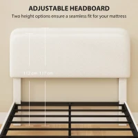 HOMCOM Rama łóżka jednoosobowego z zagłówkiem obitym Teddy-Fleece, metalowa rama łóżka, łatwy montaż, biały(m-5)