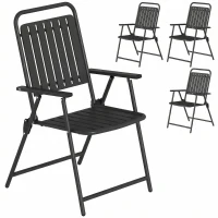 Outsunny Juego de 4 Sillas de Jardín Exterior Plegables con Reposabrazos Respaldo y Asiento Marco Metálico 55x63x93 cm Negro(m-1)