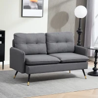 HOMCOM Canapé 2 places design scandinave tissu effet lin avec passepoil 139 x 68 x 80 cm gris foncé(m-6)