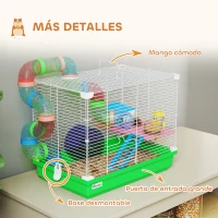 PawHut Jaula para Hámster con Túnel Cuenco Bebedero Casita Rampa Rueda de Ejercicio Bandeja Extraíble 46x30x37 cm Verde(m-6)