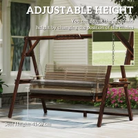 Outsunny Huśtawka Hollywood, 3-osobowa huśtawka ogrodowa z drewna, z poduszką i półkami, maks. 330 kg, karbonizowana(m-7)