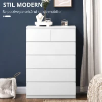HOMCOM Comodă, Dulap de Depozitare cu 6 Sertare pentru Dormitor, Living, 80x39x115 cm, Alb(m-5)