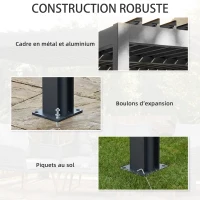 Outsunny Pergola bioclimatique 4x3m, pergola aluminium avec lames orientables, manivelle, stores latéraux coupe-vent, gris foncé(m-4)