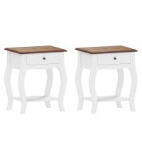 HOMCOM 2er-Pack Nachttische mit Schublade, offenem Fach und Abdeckplatte in Eichenoptik, Französischer Stil, 45x35x55 cm, Weiß und Eiche