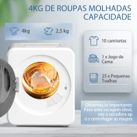 HOMCOM Secadora de Ventilação de 4 kg 800 W com Função Esterilizar Temporizador, Ecrã LED Tátil Tambor Inox Branco(m-5)
