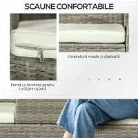 Outsunny Bancă din ratan pentru 2 persoane pentru grădină, scaun împletit pentru curte cu masă de ceai din sticlă(m-5)