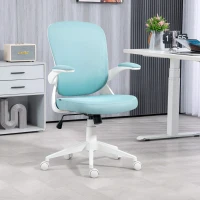 HOMCOM Fauteuil de bureau hauteur réglable pivotant 360° accoudoirs relevables dossier en maille et assise tissu bleu(m-10)