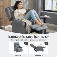 HOMCOM Fotoliu Reclinabil 132° max din Material Tip In cu Suport pentru Picioare, 74x84x102 cm, Gri(m-4)
