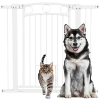 PawHut 96cm Tall Dog Gate with Cat Door, 7cm and 14cm Extensions, for Stairs & Doorways, 76-104cm Width(m-11)
