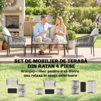 Outsunny Set de Grădină din Ratan 4 Piese cu Canapea, Fotolii, Măsuță, Bej(m-4)