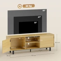 HOMCOM Comodă TV, mobilier TV până la 165 cm, 2 uși cu deschidere prin apăsare și 2 rafturi, 160x35x55,5cm, lemn natural(m-3)