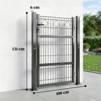 Outsunny Porta de Jardim 100x131 cm em Metal Galvanizado com Fechadura Chaves Maçaneta e 2 Postes Cinzento Escuro(m-3)