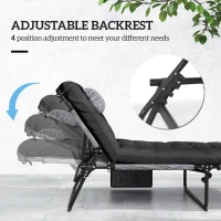 Outsunny Składany leżak ogrodowy z poduszką, leżak z 4-stopniowo regulowanym oparciem i boczną kieszenią, czarny(m-4)