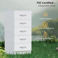 HOMCOM Komoda z 5 szufladami, szafka na ubrania i przybory, płyta wiórowa, biała(m-6)