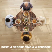 HOMCOM Tavolo da pranzo 4 posti, 100 cm rotondo, cucina industriale, ripiano portaoggetti, marrone rustico.(m-4)