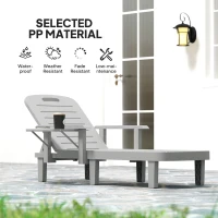 Outsunny Leżak ogrodowy z bocznym stolikiem, wygląd drewna, leżak z 5-stopniową regulacją oparcia, odporny na warunki atmosferyczne, obciążenie do 120 kg, do ogrodu, na zewnątrz, na plażę, jasnoszary(m-6)