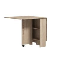 HOMCOM Masă Pliabilă cu 2 Extensii pentru 6 Persoane, cu Rafturi și Roți Integrate, Lemn Natural(m-1)