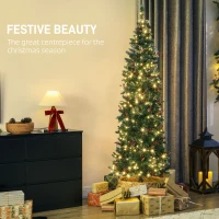 HOMCOM Brad de Crăciun Iluminat cu 300 de Lumini LED, 55 Conuri și 55 Ciorchini de Fructe de Pădure, Ø75x210 cm, Verde și Argintiu(m-4)